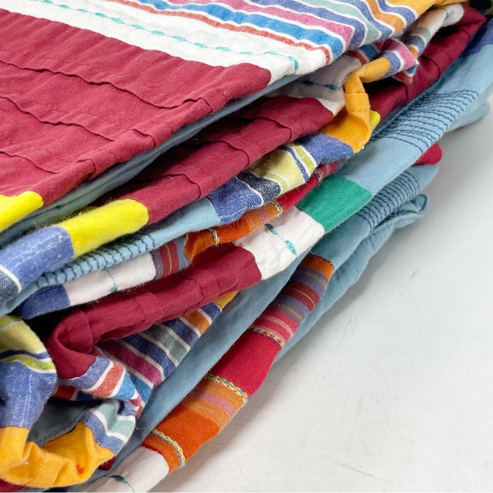 PIER ONE KIDS Multi Color Patchwork Stripe Embroidered Quilt Full/Queen